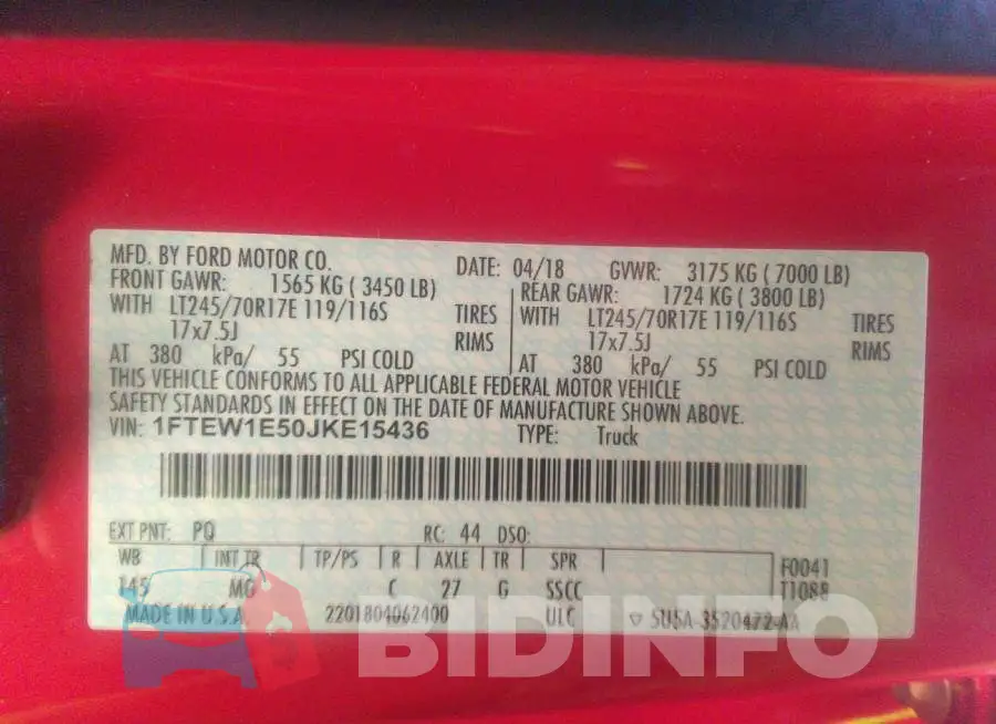 1FTEW1E50JKE15436 Photo# 9