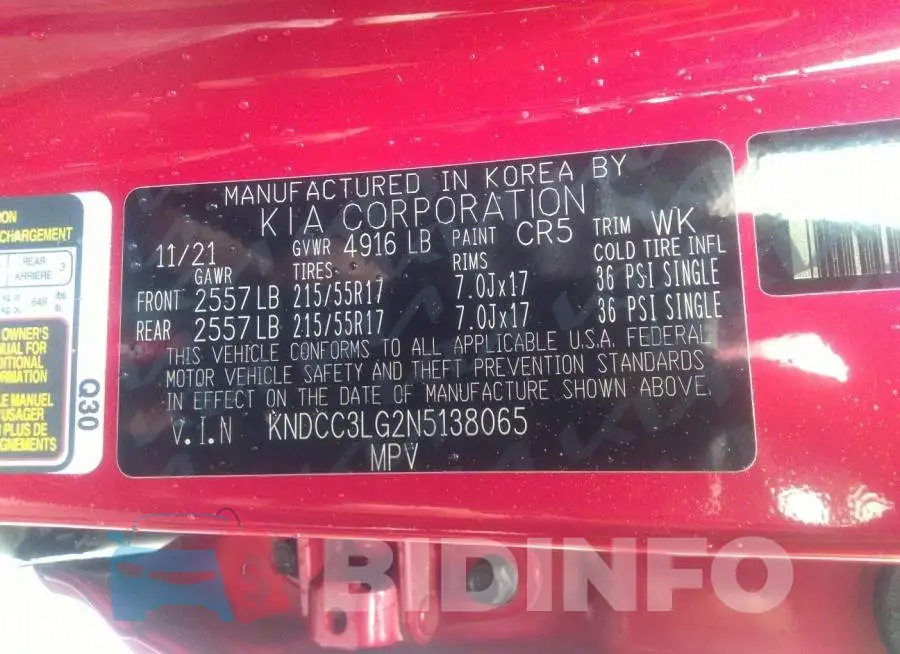 KNDCC3LG2N5138065 Photo# 9