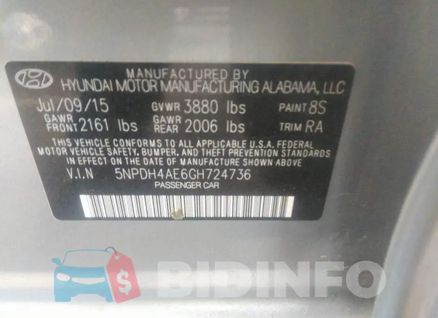 5NPDH4AE6GH724736 Photo# 9