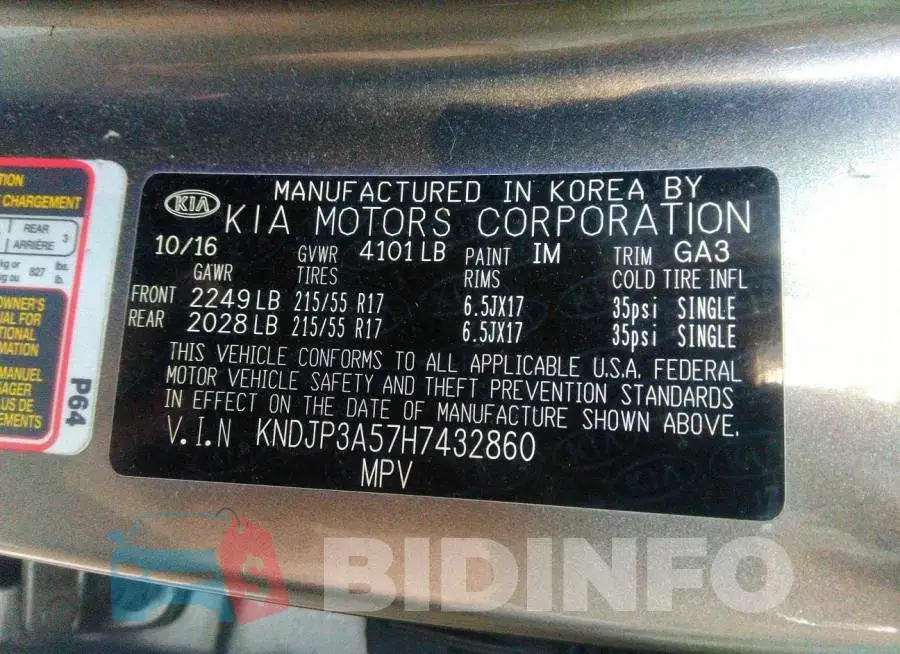 KNDJP3A57H7432860 Photo# 9