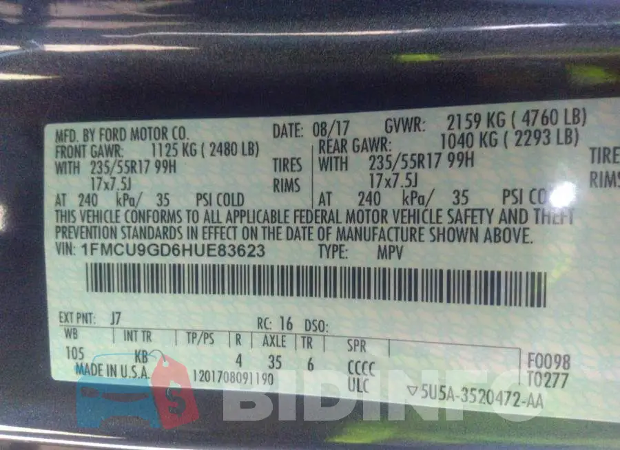1FMCU9GD6HUE83623 Photo# 9