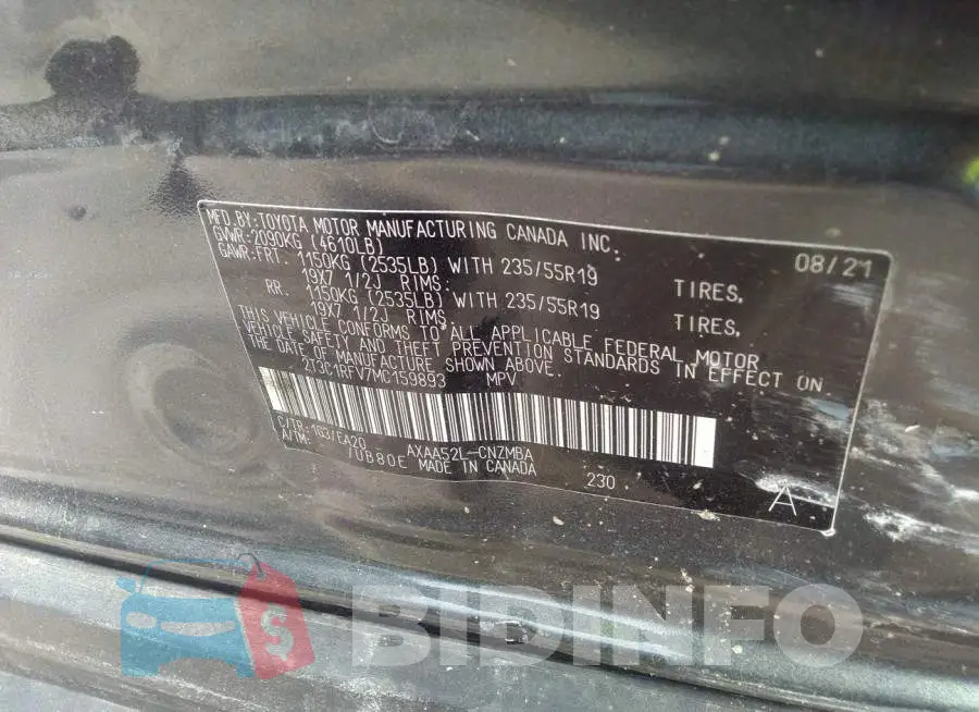 2T3C1RFV7MC159893 Photo# 9