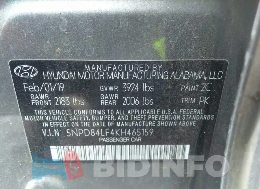 5NPD84LF4KH465159 Photo# 9