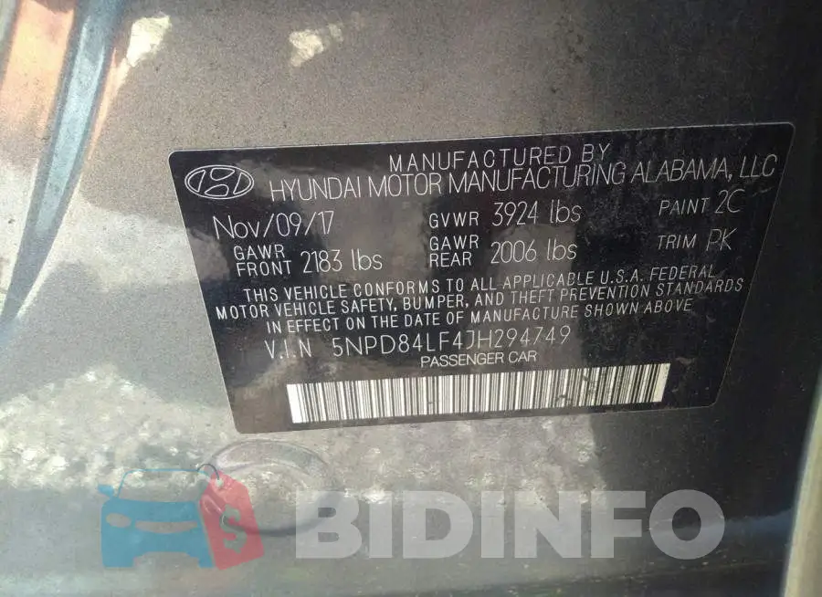5NPD84LF4JH294749 Photo# 9