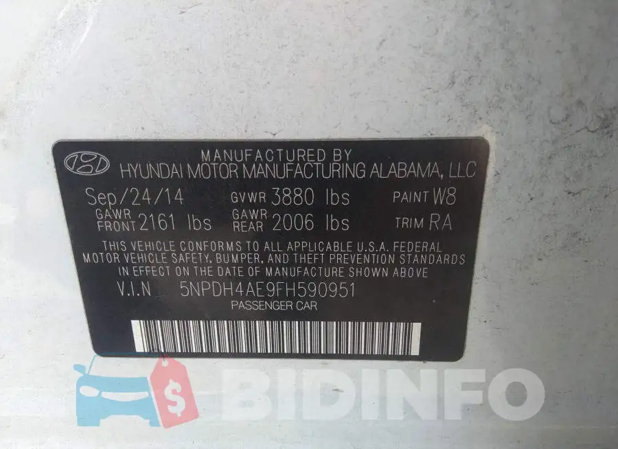 5NPDH4AE9FH590951 Photo# 9