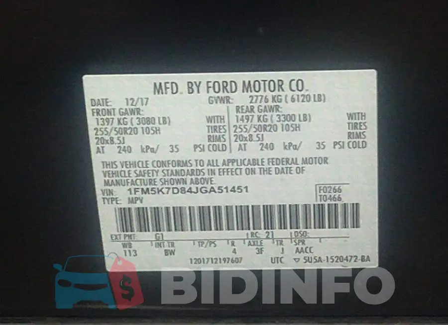 1FM5K7D84JGA51451 Photo# 9