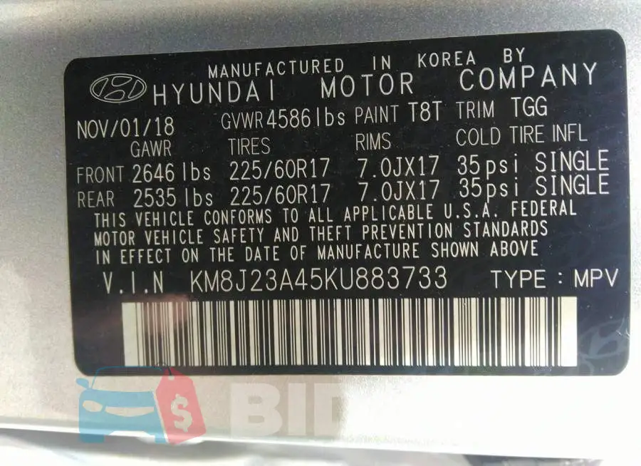KM8J23A45KU883733 Photo# 9