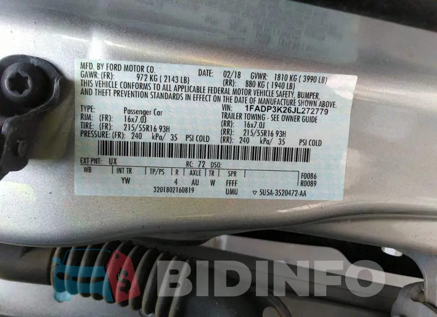 1FADP3K26JL272779 Photo# 9