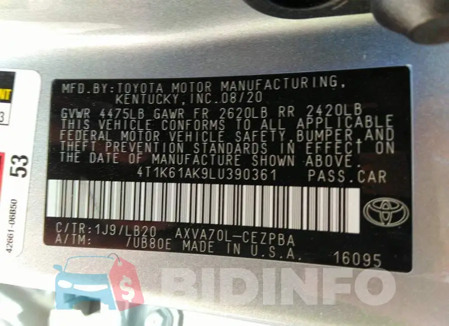 4T1K61AK9LU390361 Photo# 9