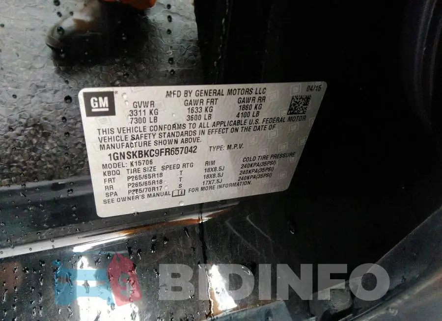 1GNSKBKC9FR657042 Photo# 9