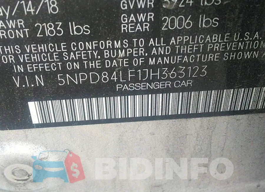 5NPD84LF1JH363123 Photo# 9