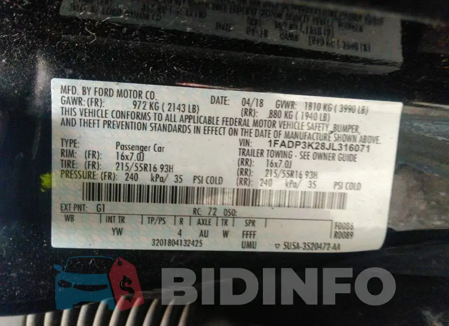 1FADP3K28JL316071 Photo# 9