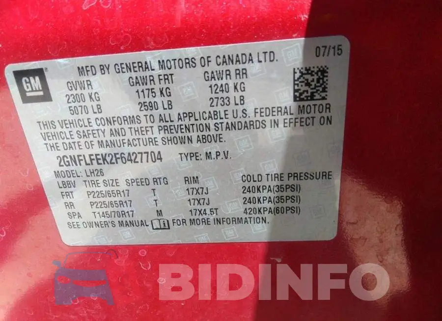 2GNFLFEK2F6427704 Photo# 9