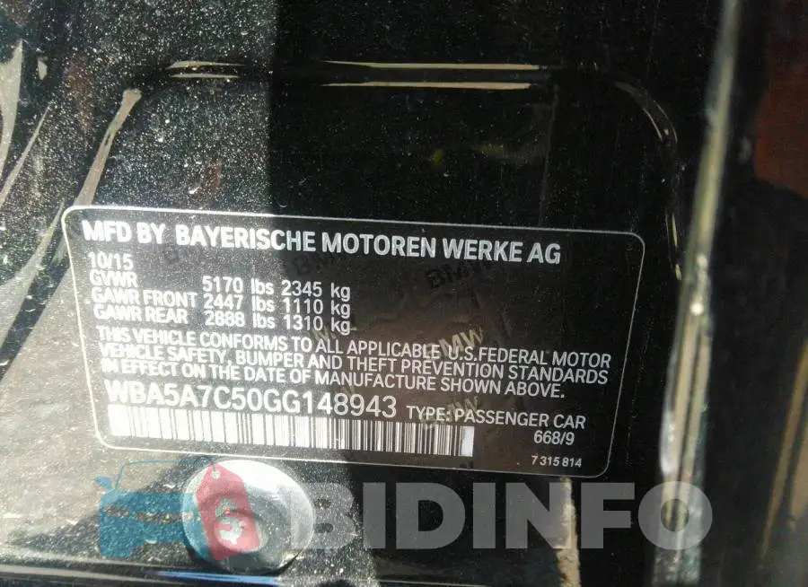 WBA5A7C50GG148943 Photo# 9