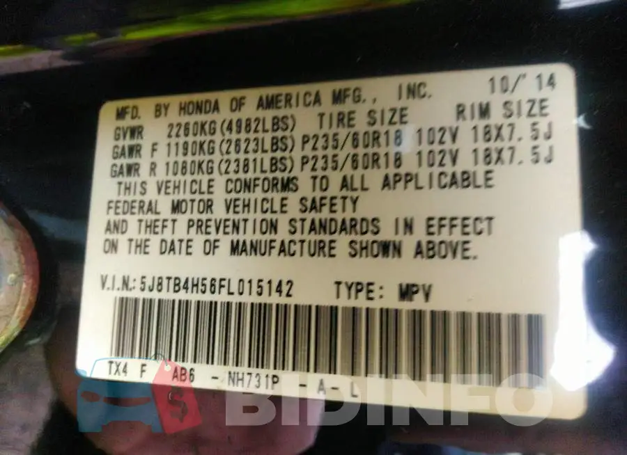 5J8TB4H56FL015142 Photo# 9