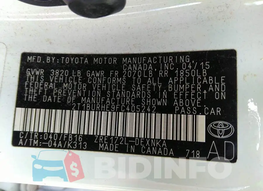 2T1BURHE9FC405242 Photo# 9