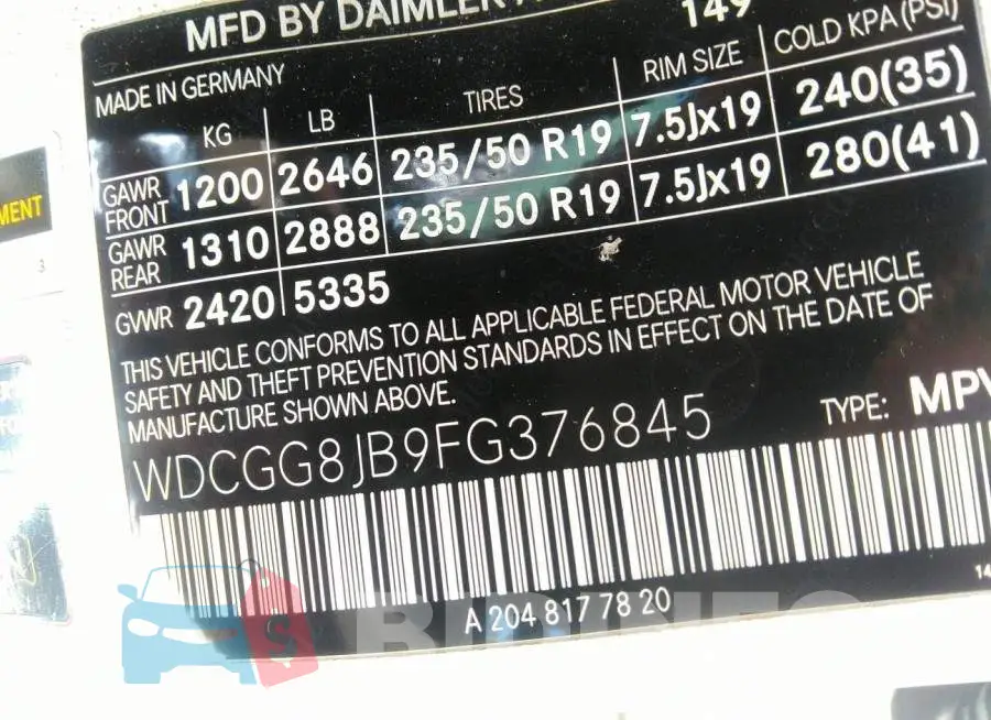 WDCGG8JB9FG376845 Photo# 9