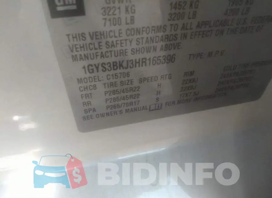 1GYS3BKJ3HR165396 Photo# 9