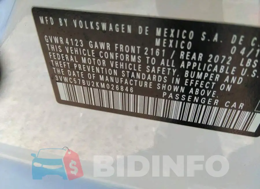 3VWC57BU2KM026846 Photo# 9