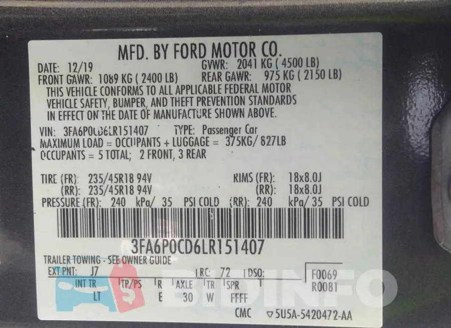 3FA6P0CD6LR151407 Photo# 9