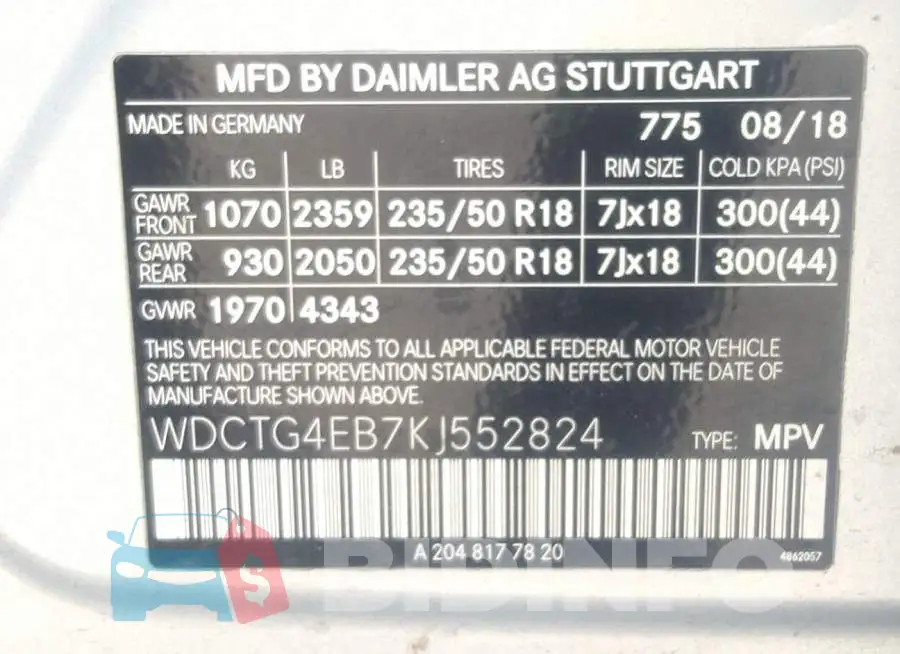 WDCTG4EB7KJ552824 Photo# 9