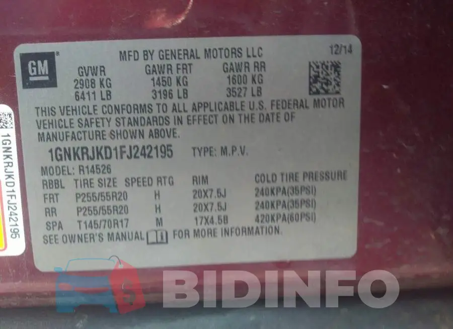 1GNKRJKD1FJ242195 Photo# 9