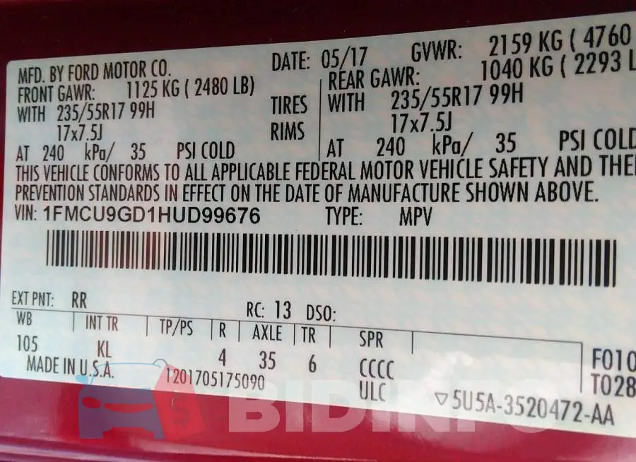 1FMCU9GD1HUD99676 Photo# 9
