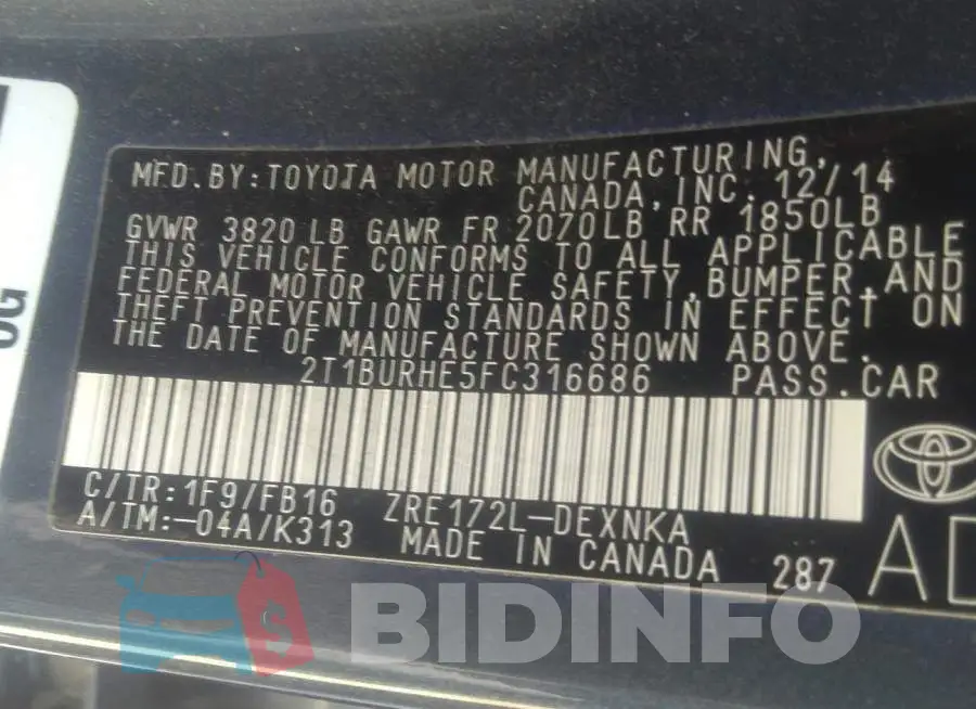 2T1BURHE5FC316686 Photo# 9