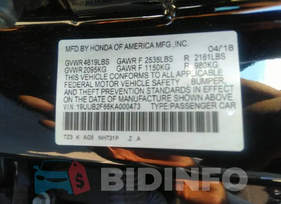 19UUB2F66KA000473 Photo# 9