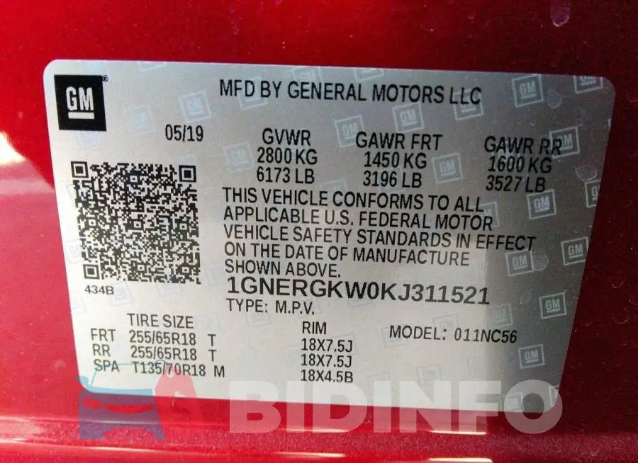 1GNERGKW0KJ311521 Photo# 9