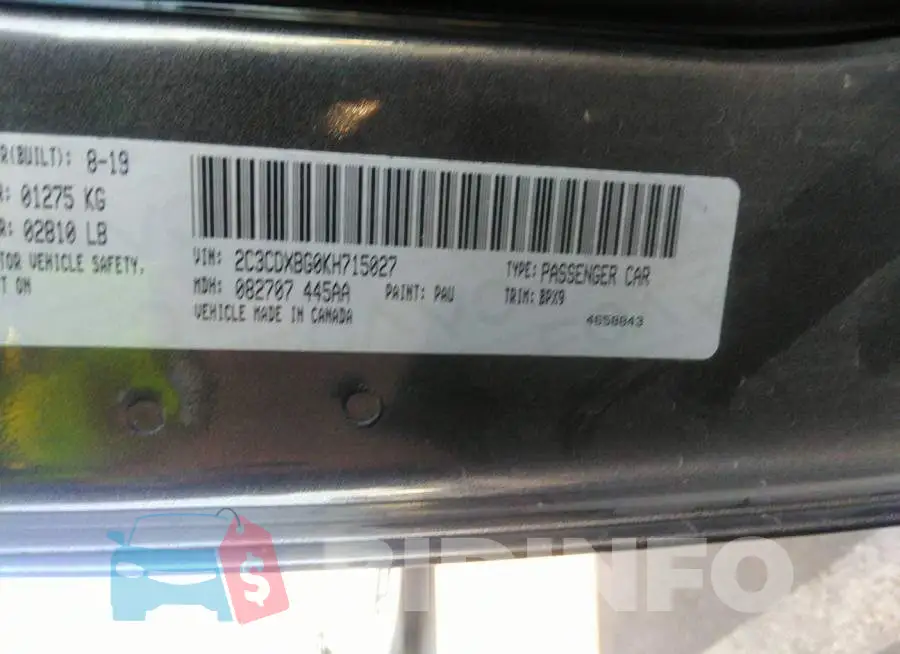 2C3CDXBG0KH715027 Photo# 9