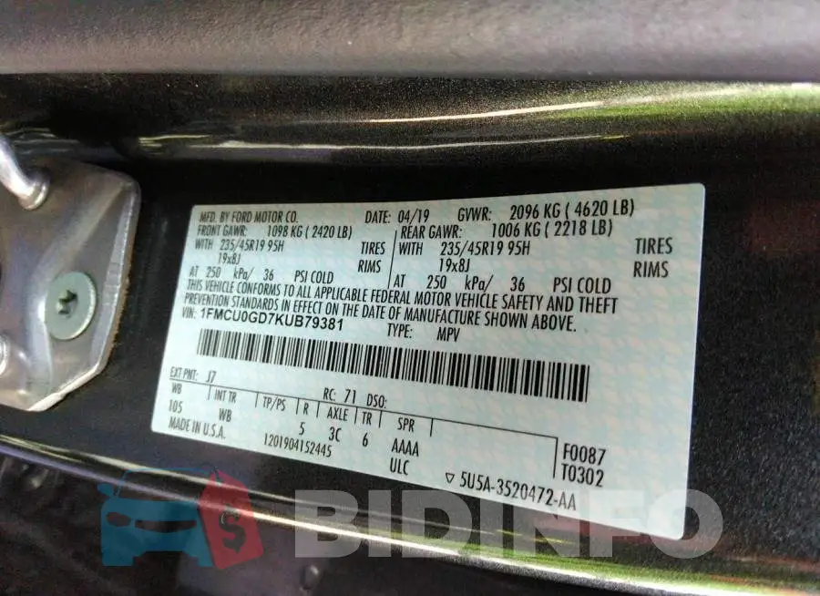 1FMCU0GD7KUB79381 Photo# 9
