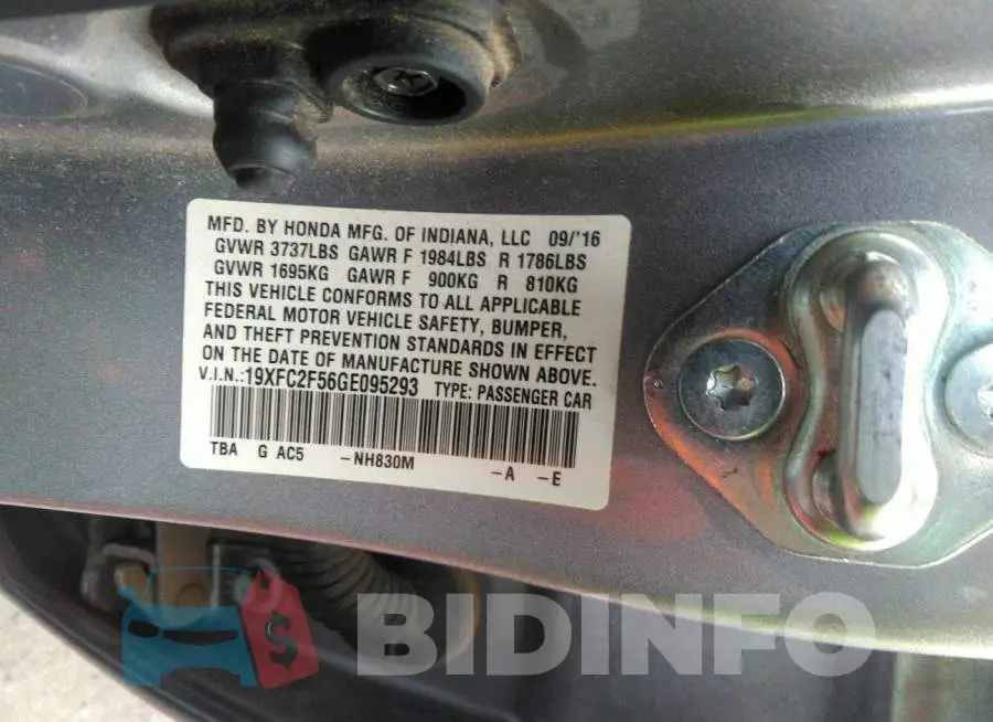 19XFC2F56GE095293 Photo# 9