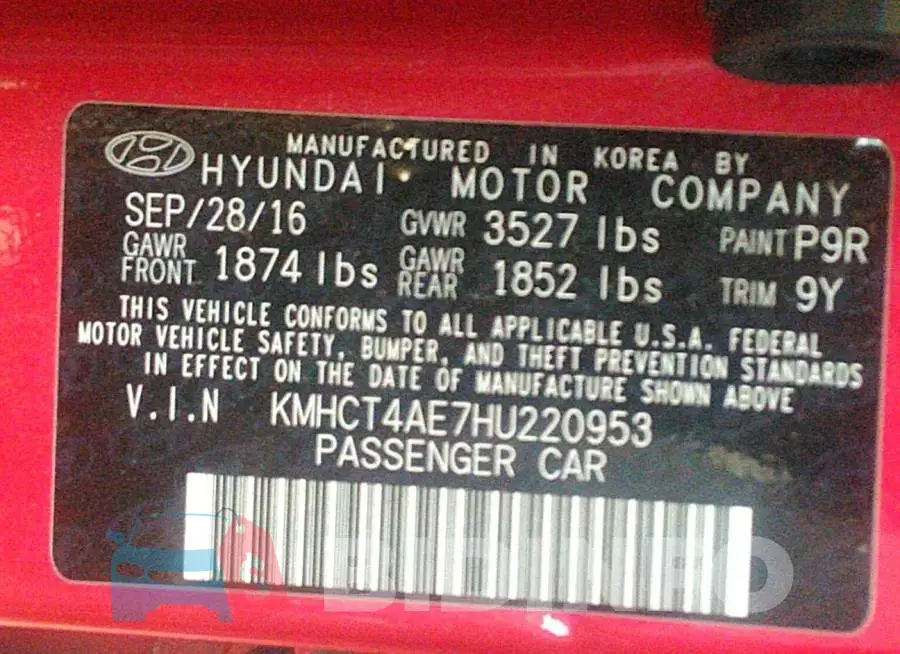KMHCT4AE7HU220953 Photo# 9