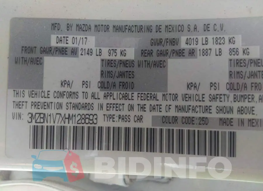3MZBN1V7XHM128693 Photo# 9