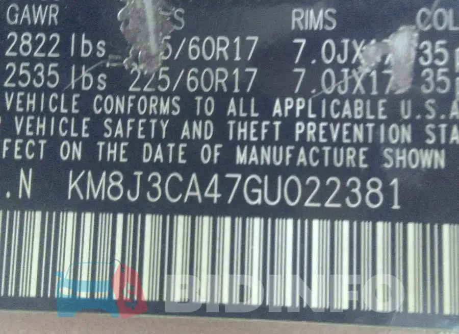 KM8J3CA47GU022381 Photo# 9