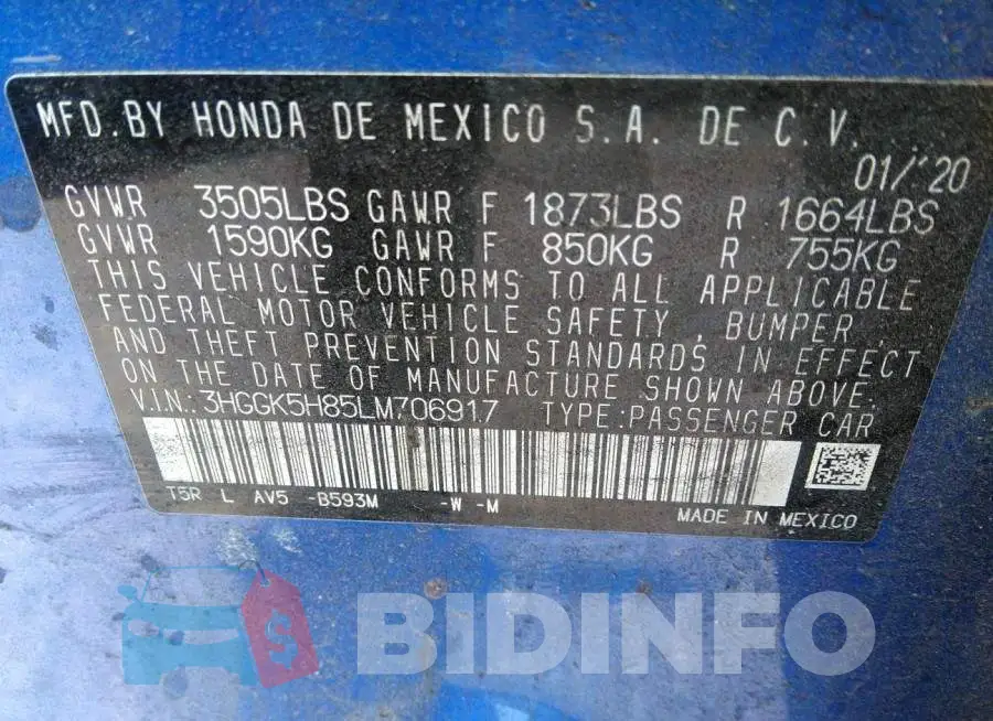 3HGGK5H85LM706917 Photo# 9
