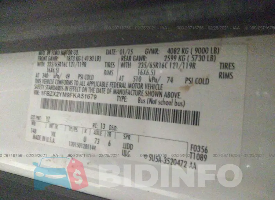 1FBZX2YM9FKA51679 Photo# 9
