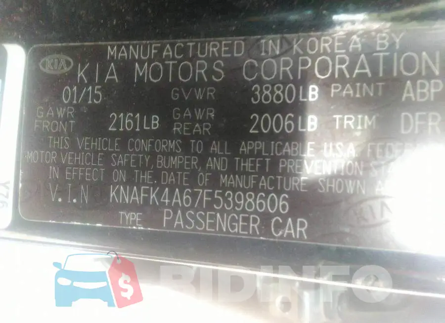 KNAFK4A67F5398606 Photo# 9
