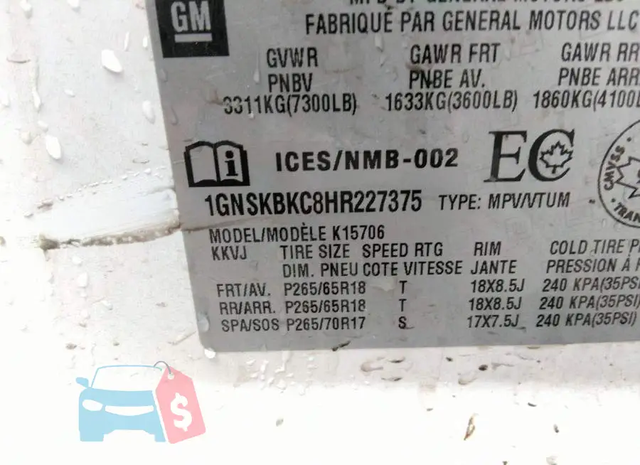 1GNSKBKC8HR227375 Photo# 9