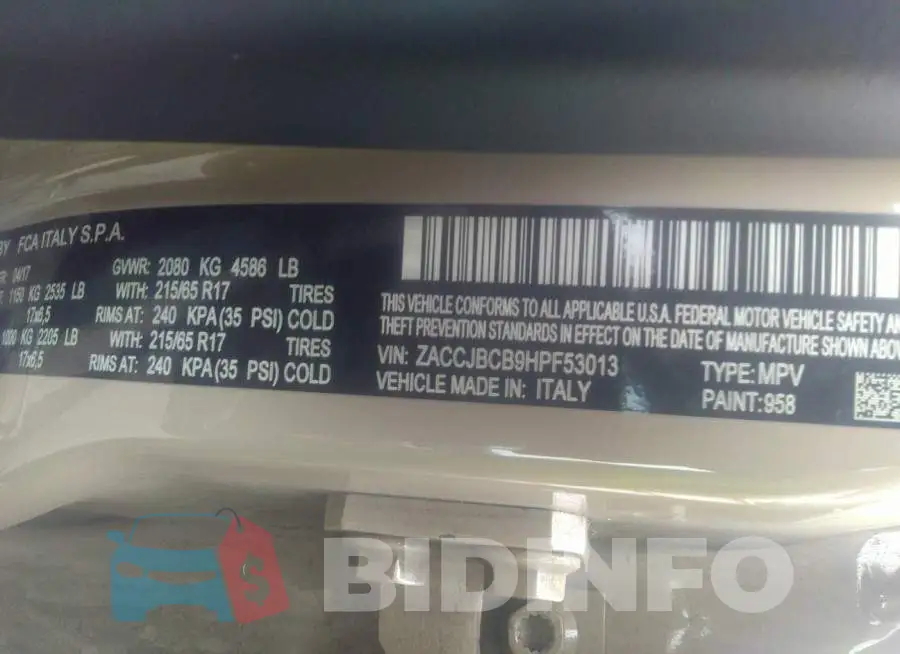 ZACCJBCB9HPF53013 Photo# 9