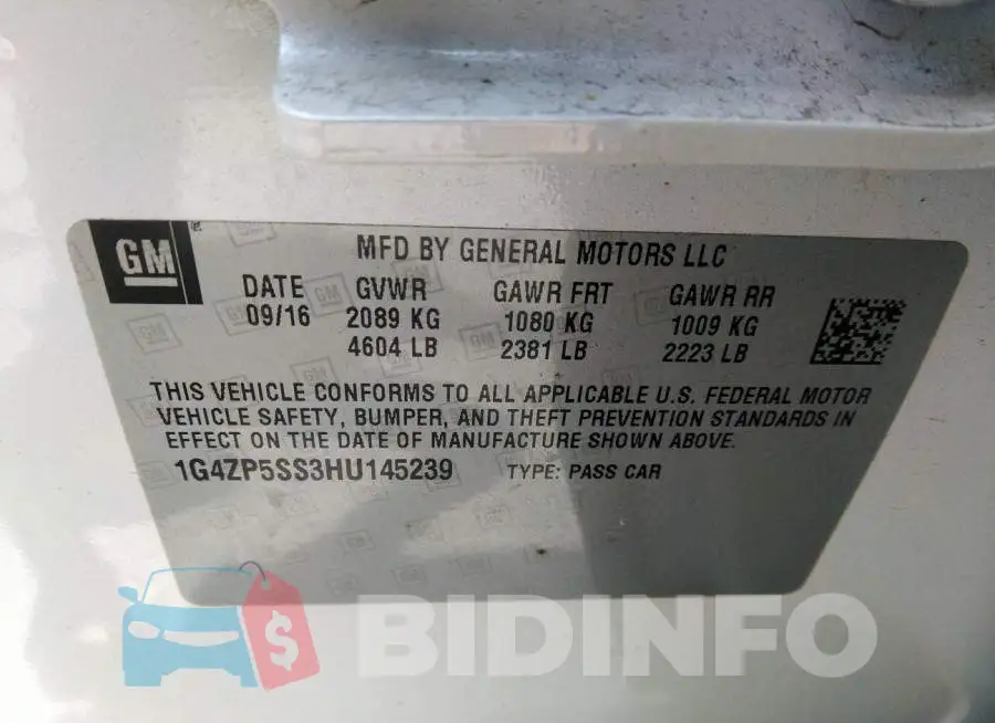 1G4ZP5SS3HU145239 Photo# 9