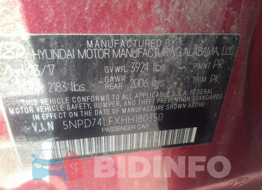 5NPD74LFXHH180350 Photo# 9