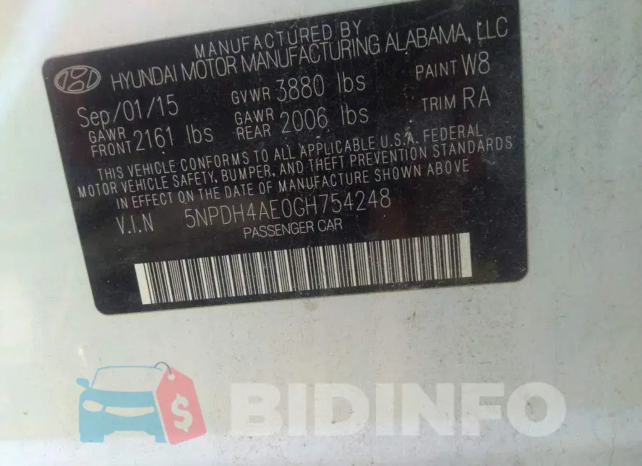 5NPDH4AE0GH754248 Photo# 9