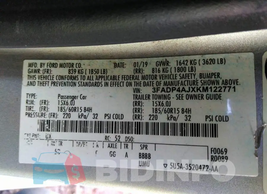 3FADP4AJXKM122771 Photo# 9