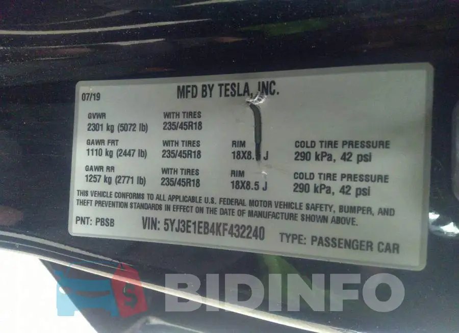 5YJ3E1EB4KF432240 Photo# 9