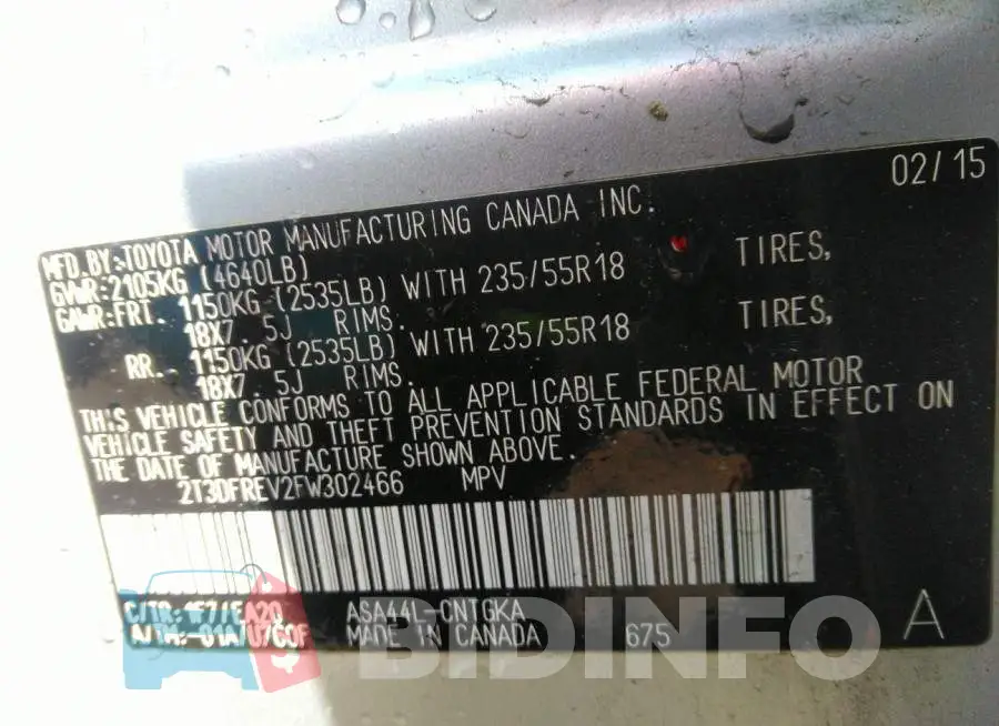 2T3DFREV2FW302466 Photo# 9