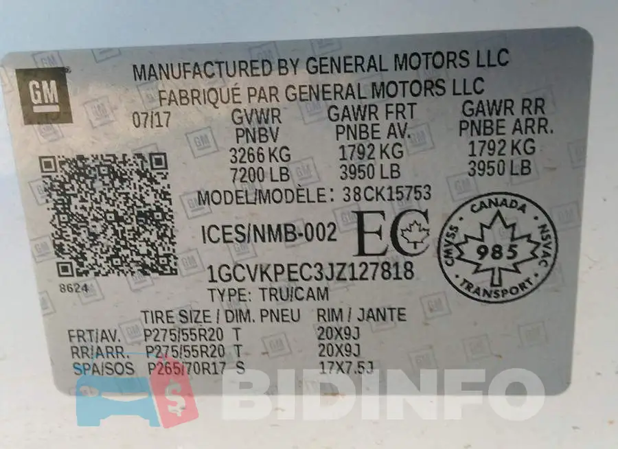 1GCVKPEC3JZ127818 Photo# 9