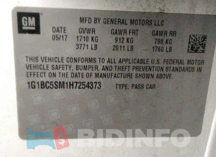 1G1BC5SM1H7254373 Photo# 9