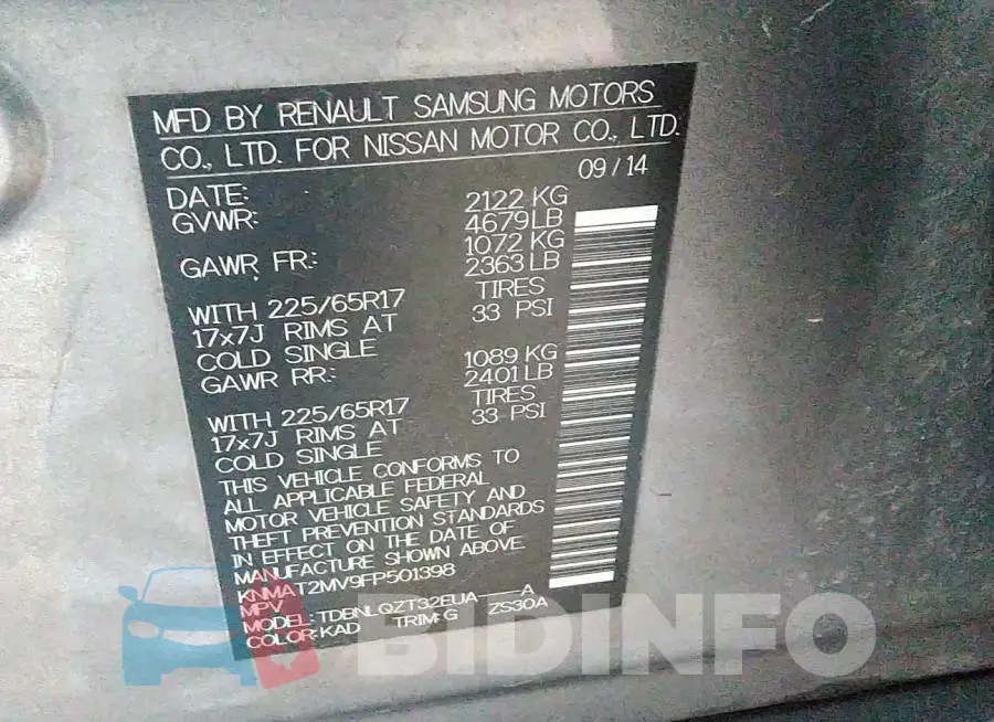 KNMAT2MV9FP501398 Photo# 9